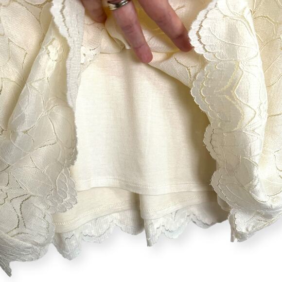 NWT Soft Surroundings Cream Lace Mock Neck Sheer Sleeve Tunic Blouse Women's L - Picture 6 of 10